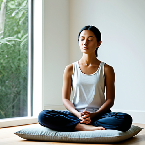 Home 23 A person in a tranquil state, sitting in a natural, mindful meditation pose on a simple cushion, bathed in soft, natural light filtering through a large window. The subject is fully clothed in modest, comfortable attire, with a serene and introspective expression, representing inner peace and emotional understanding. The background is a clean, minimalist room with subtle, calming elements. This image embodies personal introspection and self-care.
* safe for work, appropriate content, fully clothed, modest clothing, family-friendly, perfect anatomy, correct proportions, natural pose, well-formed hands, proper finger count, natural body proportions, professional photography, high resolution, peaceful atmosphere.