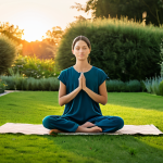 A calm and focused person, fully clothed in modest, comfortable attire, seated in a natural pose in a serene, peaceful garden at sunrise. Soft, warm light illuminates the scene, conveying a sense of inner peace and tranquility. Perfect anatomy, correct proportions, well-formed hands, proper finger count, natural body proportions, professional photography, high quality, safe for work, appropriate content, family-friendly.