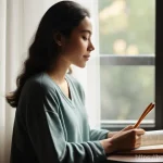 감정 정리를 위한 내면 탐색 실습 - **Prompt: Inner Reflection and Journaling in a Serene Setting**
    A young adult, gender-neutral, w...