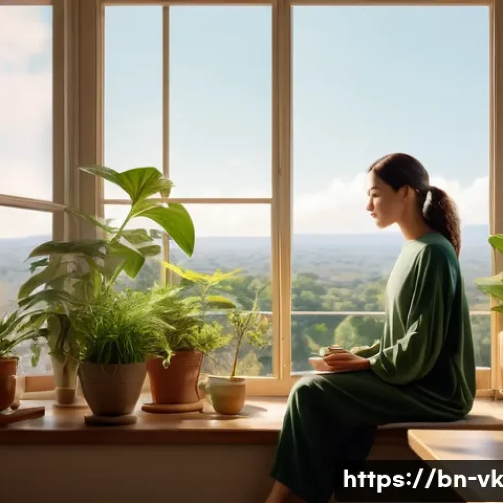 심층 내면 탐색과 감정 치유의 관계 - **Prompt:** A serene and peaceful early morning scene inside a sunlit home. A young adult, comfortab...