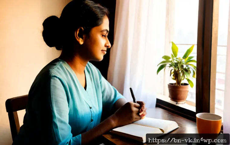 Home 17 자기 반성을 위한 정기적인 습관 만들기 - Photorealistic morning self-reflection ritual in a bright Dhaka apartment, a Bengali adult seated ca...